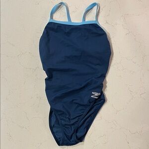 Speedo Endurance Dark Blue One Piece Swimsuit with Light Blue Straps